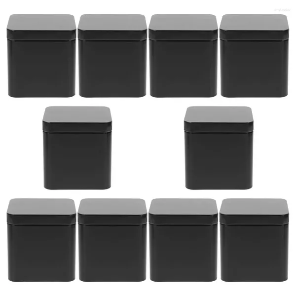 Depolama Şişeleri 10 PCS Tinplate Küçük Kare Taşınabilir Metal Set 10 PCS (Siyah) Konteyner Kavanoz Şeker Tutucu