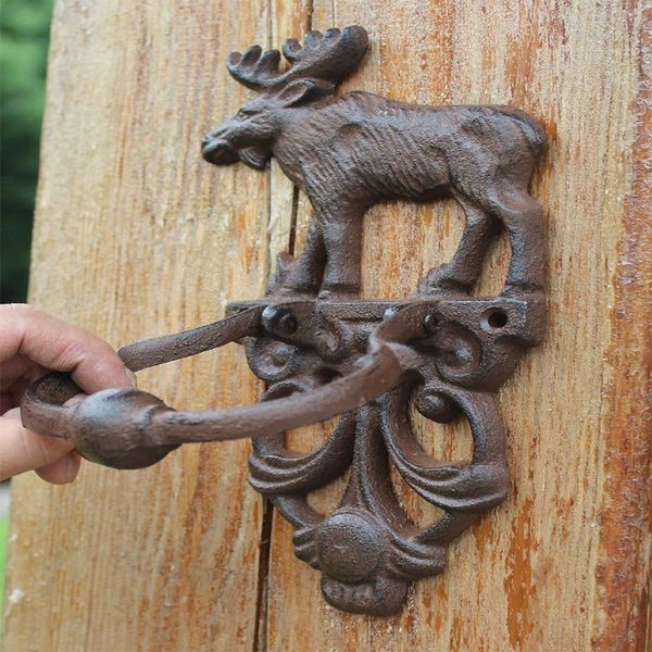 Aldrava decorativa de ferro fundido, 2 peças, alce, alce, estilo vintage tradicional, maçaneta de porta, trava de porta, país b256z