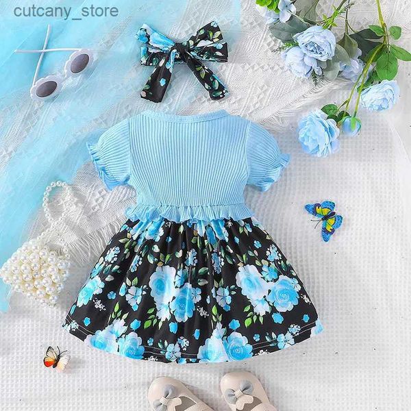 Vestidos da menina vestido para crianças 3-24 meses estilo coreano moda manga curta bonito floral princesa vestidos formais ootd para bebê recém-nascido menina l240313