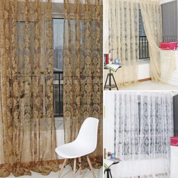 Tenda per porta e finestra in voile floreale floccato retrò Pannello in tulle trasparente Drappo per finestra Soggiorno Tende per camera da letto per bambini224f