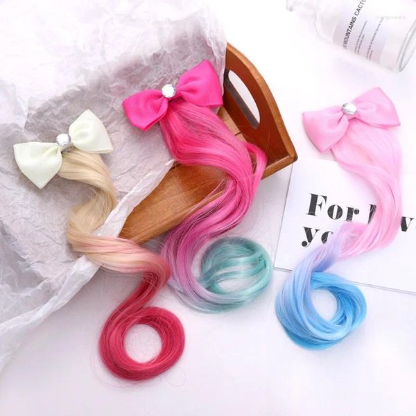 Acessórios de cabelo moda gradiente colorido perucas hairpins doce princesa dos desenhos animados arco-íris ornamento para menina bonito crianças