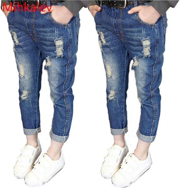 Mihkalev moda çocukları yırtık kot pantolon için kot pantolon 2018 bahar çocukları kırık delik pantolon bebek kızlar pantolon costume8124304