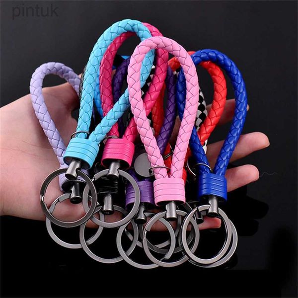 Chaveiros Lanyards Handmade Trançado Chaveiro de Couro Para Mulheres Homens Simples Universal Carro Chaveiro Acessórios Casal Pulso Corda Chaveiro Presente LDD240312