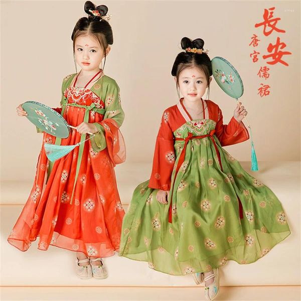 Abbigliamento da palcoscenico Costume tradizionale cinese antico Hanfu Bambini Estate Carino Ricamo allentato Ragazza Abiti da fata Abito da festa