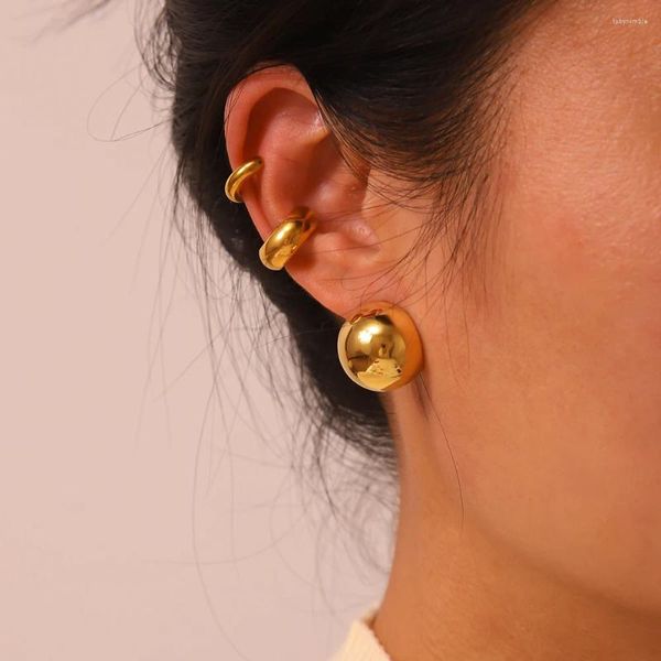 Brincos de pino Chegada de aço inoxidável em forma de semicírculo Post 16k banhado a ouro à prova d'água Suave Dome Studs para presente feminino