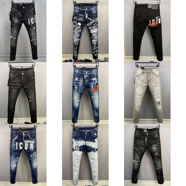 Jeans dsquared da uomo DSQ2 nero Hip Hop Rock Moto COOLGUY JEANS Design Strappato Denim Distressed Biker DSQ per uomo 881 designer d2 Pantaloni ricamati jeans di alta qualità