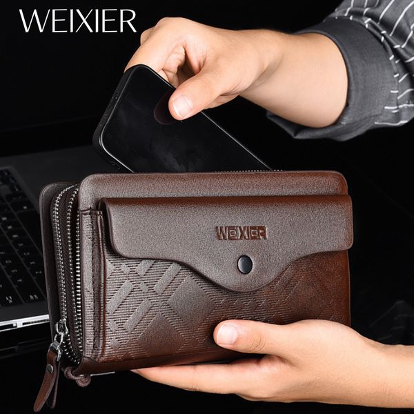 Fabrik Großhandel Herren Umhängetasche 2 Farben Joker Freizeit Lange Business Clutch Bag Multifunktionale Doppelreißverschluss Herren Geldbörse Verdickte Leder Brieftasche 124#