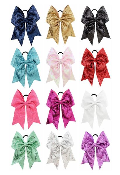 12 pzlotto 8 pollici fiocchi di paillettes ricamati con fascia elastica per capelli cheerleader boutique nastro per capelli fiocco coda di cavallo porta capelli 8889460865