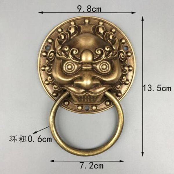 Chinese Folk Feng Shui Old Bronze Copper Foo Fu Dog Lion Head Door Knocker2411