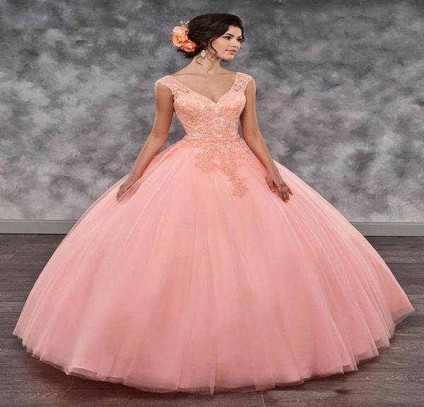 Duas peças meninas quinceanera vestido vneck corpete mini saia separada tule saia trem varredura rendas até voltar vestido de baile vestidos de baile p4037783