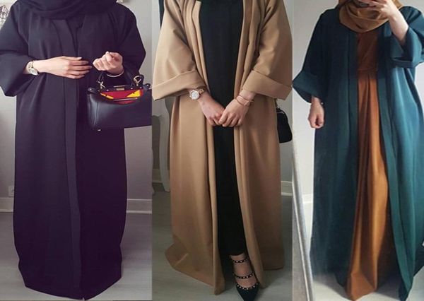 Moda simples vestido muçulmano suave de seda elegante cor pura vestidos longos feminino modesto wear plus size roupas islâmicas 6982634