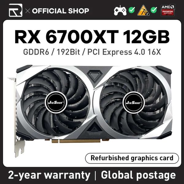 Jieshuo amd rx 6700xt 12gb placa gráfica para jogos gddr6 256bit gpu rx6700 xt 12g para computador desktop vídeo computador escritório 6700xt