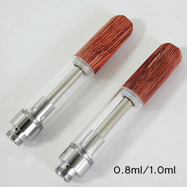 Cartucce Vape 1ml 0,8ml con piani in legno 4 pezzi di aspirazione Sigaretta elettronica Atomizzatori di olio denso vuoti Vite piatta con punta Bobina in ceramica 510 filo Atomizzatore Imballaggio in schiuma