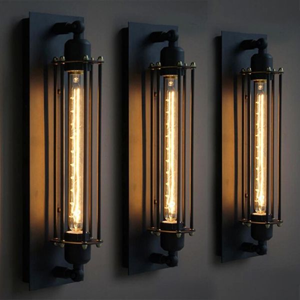 Loft American Vintage Industrial Schmiedeeisen Wandleuchte LED Schwarz Retro Bar Cafe Gang Wandleuchten2394