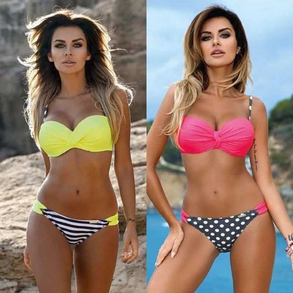 Yüzme Giyim Seksi Çizgili Bikini 2021 Mujer Kadın Mayo Sütyen Seti Bikini Push-Up Mayolar Kadınlar İçin Mayo Sucul Sports 240311