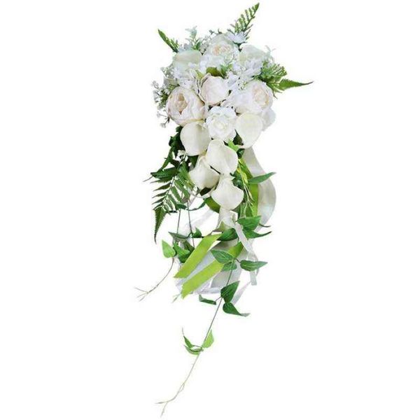 Bouquet da sposa da sposa Cascata a cascata Callalily artificiale Avorio bianco con fiori Decorazione per feste in chiesa AA220308229z