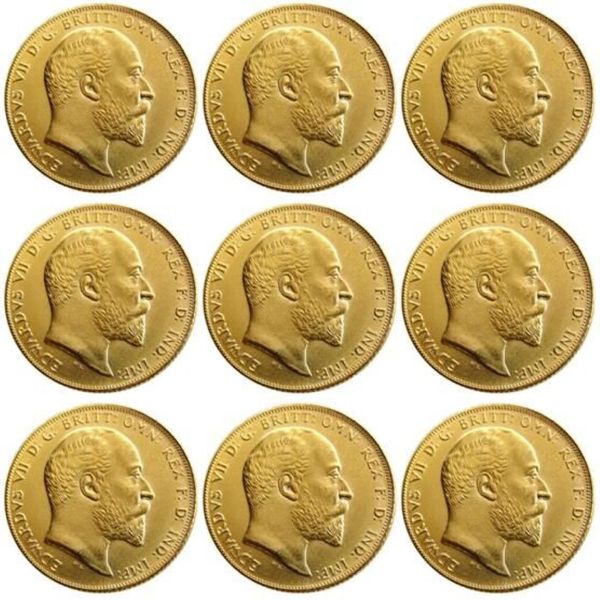 UK Rare Ganzes Set 1902-1910 9-teilige britische Münze König Edward VII. 1 Sovereign Matt 24-K Gold plattierte Kopiermünzen 253J