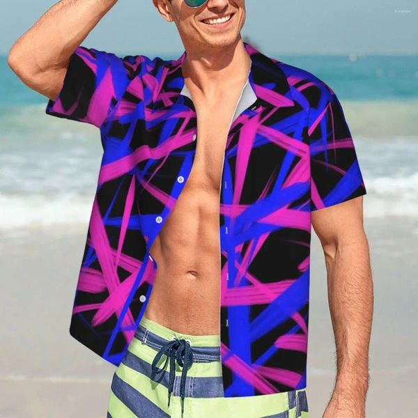 Camicie casual da uomo Camicia con vernice al neon Stampa artistica grafica Elegante uomo hawaiano a maniche corte Vacanza Camicette oversize personalizzate alla moda