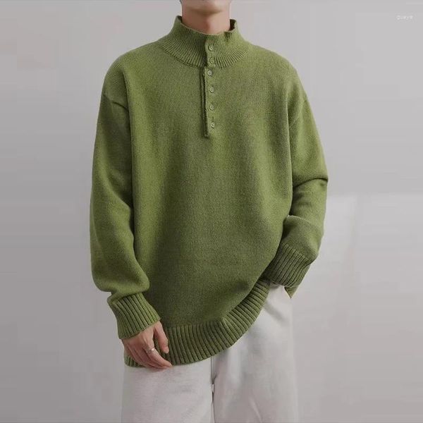 Erkek Sweaters Sokak Giyim 2024 Sonbahar Düğmesi Burtleneck Üstler Harajuku HARAJUKU HARAJUKU HARAJUKU
