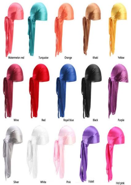 Unisex Silky Durag Long Tail Dorag Durags Premium Silk Wave Waver Caps Bandana Turban Perücken Hip Hop Headwrap Stirnband Sommer Pirat8887297