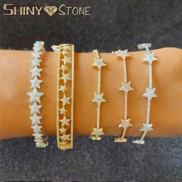 Bracciale Iced Out StarsTennis Bracciale a catena per donna Arcobaleno Star Charm Bangle Cristallo lucido CZ Eleganti gioielli fantasia ldd240312