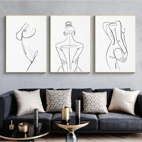 Mulher corpo uma linha desenho pintura em tela abstrata figura feminina arte cópias nórdico minimalista cartaz quarto decoração da parede painting312i