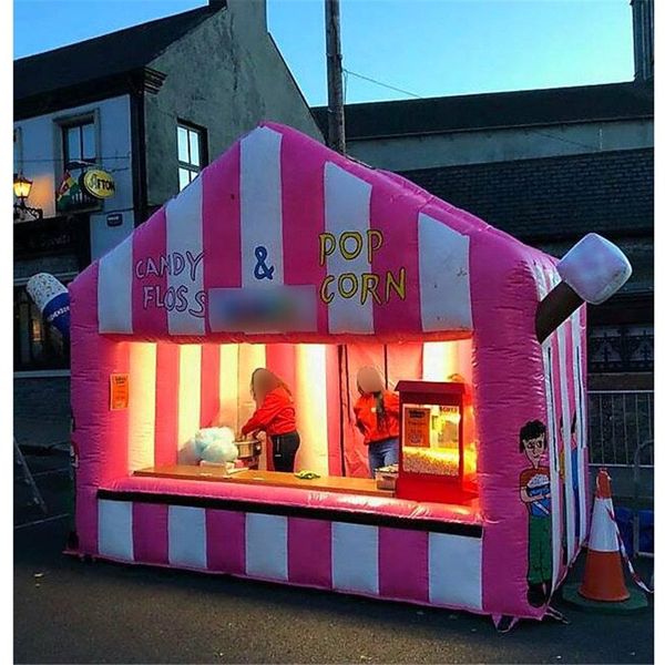 5mLx3mWx3.5mH (16.5x10x11.5ft) Tenda gonfiabile bianca rosa Eventi all'aperto personalizzati Stand per zucchero filato soffiato ad aria, gelateria di carnevale per la promozione