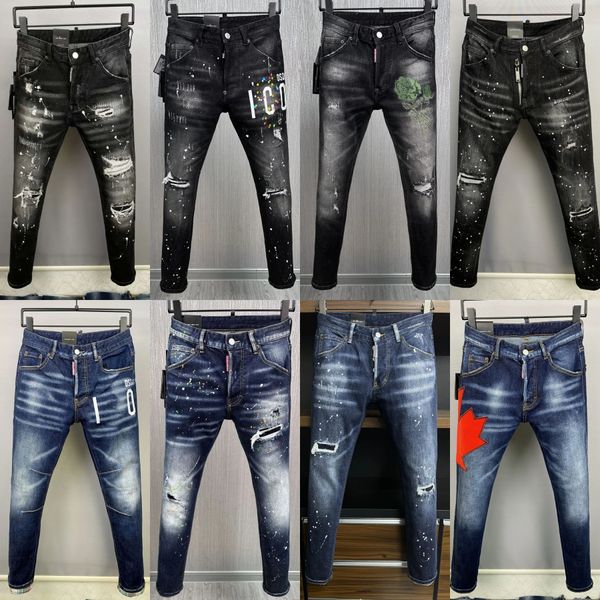 Herren Dsquare Jeans DSQ2 Black Hip Hop Rock Moto Coolguy Jeans Design zerrissener Denim Biker DSQ für Männer 881 Designer D2 Stickel lila Jeans