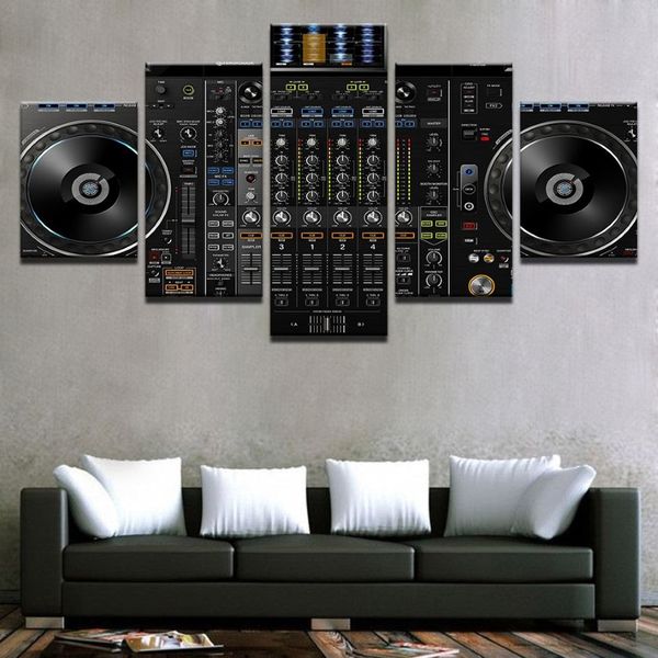 Immagine modulare Decorazioni per la casa Dipinti su tela Moderni 5 pezzi Musica DJ Console Mixer strumento Poster per soggiorno Art244P