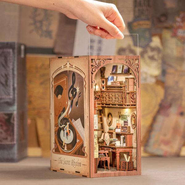 Cutebee diy livro nook kit casa de boneca em miniatura com toque luz capa poeira estante inserção modelo brinquedos presente ritmo secreto 240304
