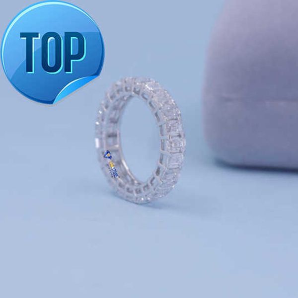 Anel de diamante com corte esmeralda 3.08 TDW em ouro branco 18k com faixa de eternidade completa Hpht/Cvd Diamond Lab Stone