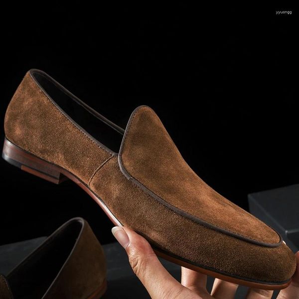 Sapatos casuais versão de couro Lefu para homens dedo do pé redondo camurça masculina-marrom dourado