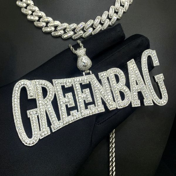 Extra Big Hip Hop Uomo Gioielli MoneyBag Bail Full Asfaltato 5A CZ Iced Out Bling Lettera Borsa Verde Collana con pendente 240311