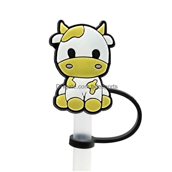 Соломинки для питья Cute Cow St Er Topper Sile Аксессуары Подвески Многоразовые брызгозащищенные пылезащитные заглушки Декоративные «сделай сам» 8 мм Drop Deliver Dhd2F