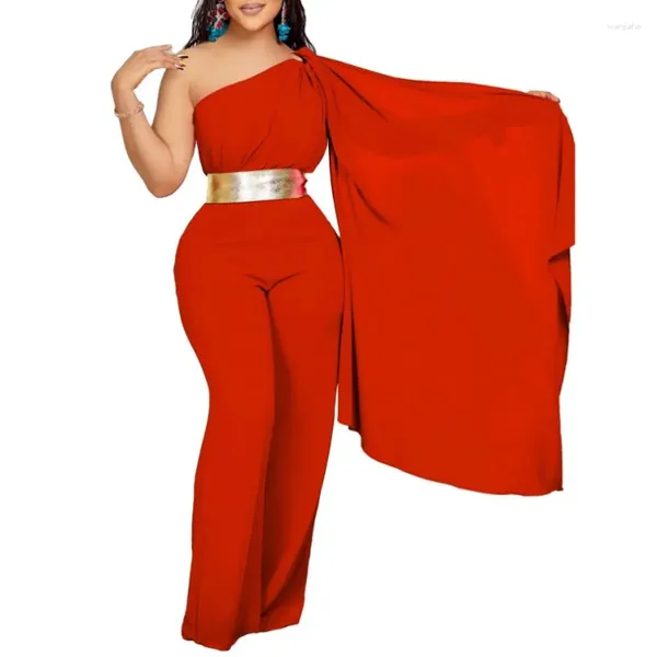 Ethnische Kleidung Frauen Uhr One Long Sleeve Roll Skew Neck Wide Leg Jumpsuit 2024 Herbst Abend Party Stück Set Strampler Playsuit