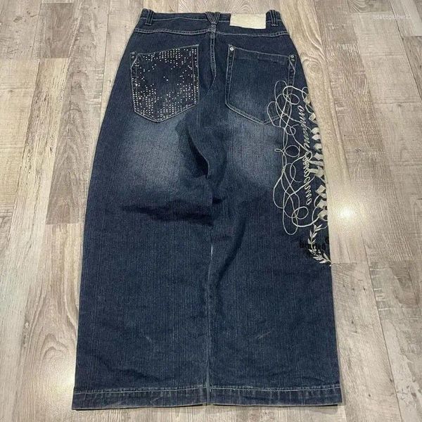 Jeans da donna Bigg Pantaloni dritti a gamba larga a vita alta Lettera ricamata Baggy Micro-svasato Y2K Pantaloni casual Harajuku