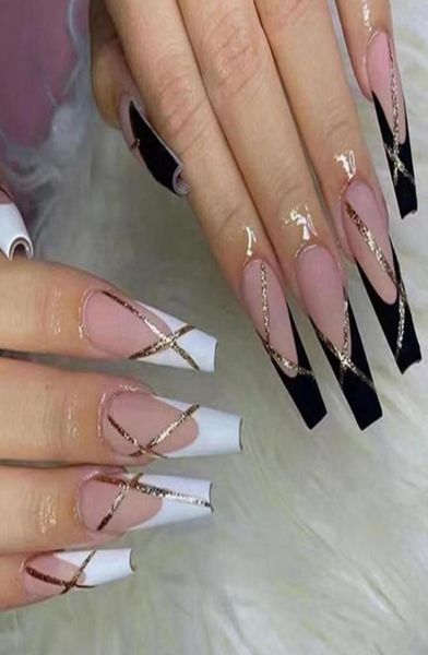 Unhas falsas em capa completa, ferramenta de manicure destacável, pontas de unhas vestíveis, caixão de strass, flor francesa, unhas falsasFalse9282368