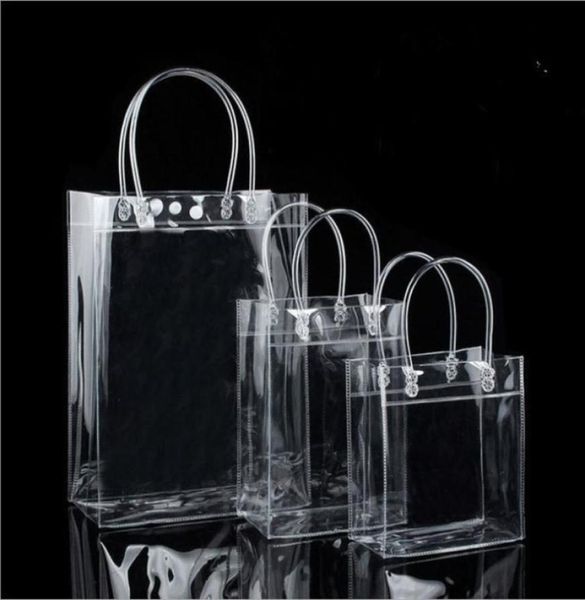 20 pezzi regalo trasparente a mano con sacchetti di imballaggio Tote Loop Borsa morbida in plastica trasparente Borsa cosmetica in PVC Qxgor19013461317587
