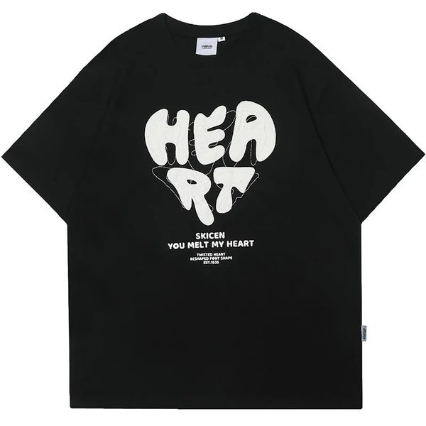 Harajuku erkekler tişört kalp sportif tişört 90s yaz kısa kollu tshirt pamuk gündelik tees y2k giyim hip hop sokak kıyafeti üstleri 240312