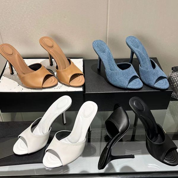 Designer de luxo cor pura dedo do pé redondo chinelos de salto alto moda feminina 100% couro côncavo-convexo massagem palmilha sandálias senhora sexy dedo do pé aberto sapatos de salto stiletto