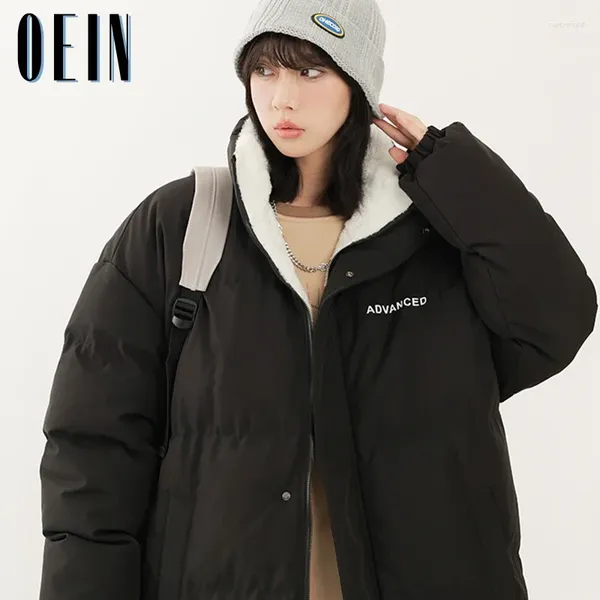 Женские плащи 2024, зимняя куртка, женская хлопковая парка на флисовой подкладке из ягненка, пальто с воротником-стойкой, корейская мода, толстая теплая мужская одежда, свободная