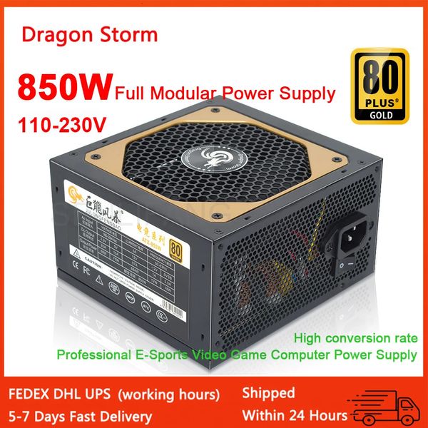 Tam Modüler ATX 850W 80PPLUS GOLD 204PIN 12V Profesyonel E-Sports Video Oyunu Bilgisayar PC Masaüstü Güç Kaynağı 240307