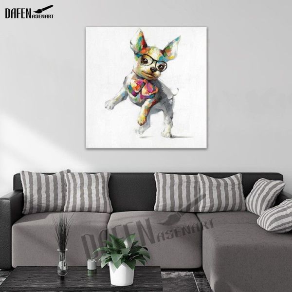 100% artesanal bonito chihuahua cão pintura a óleo em tela moderna dos desenhos animados animal adorável animal de estimação pinturas para o quarto decor231h