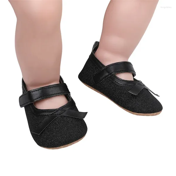 First Walkers Baby-Mädchen-Mary-Jane-Schuhe zum Gehen, weiches PU, glitzernde, niedliche Schleife, rutschfeste Sohle
