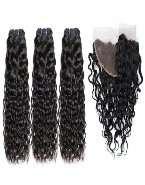 Capelli umani brasiliani dell'onda naturale tesse 3 pacchi con estensioni dei capelli umani di colore naturale a testa piena 13x4 pizzo frontale da orecchio a orecchio2109435