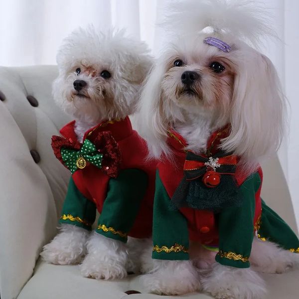 Feito à mão inverno roupas para cães casal vestido pet suprimentos jaquetas natal bonito capa de lã traje quente festival feriado ano 240226