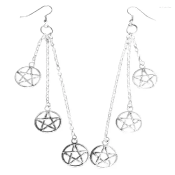 Baumelnde Ohrringe Harajuku Hip Hop Hexerei Runder Stern Pentagramm Lange Quaste Pentagramm Kawaii Cosplay Schmuck Ästhetisch