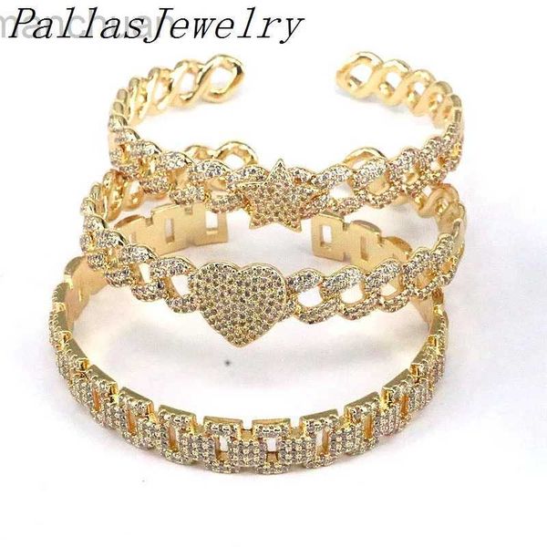 Bracciale 3 pezzi nuovo design CZ Mirco Pave cuore a forma di stella bracciale aperto polsino cubico zircone placcato oro braccialetti eleganti regalo del partito ldd240312