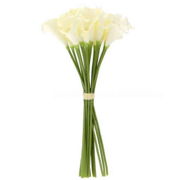 Geschenke für Frauen, 18 x künstliche Calla-Lilien, einzelner langer Stiel, Blumenstrauß, echte Heimdekoration, Farbe: cremig, Y211229217p