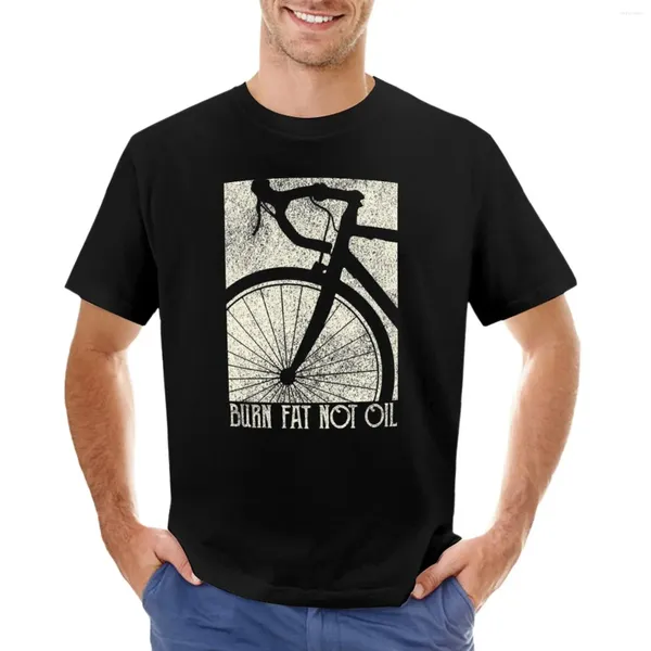 Polos masculinos queimam gordura, não óleo com bicicleta, camiseta de pesos pesados, gráficos, roupas de anime, preto liso, camisetas masculinas